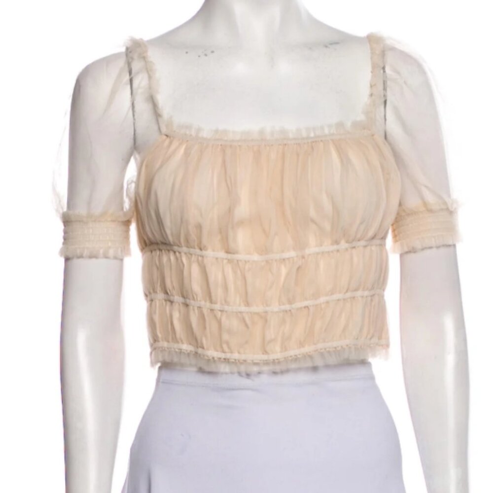 NWOT ALICE AND OLIVIA Ashlyn Sheered Cropped Top In Champagne M $250 - Picture 3 of 12